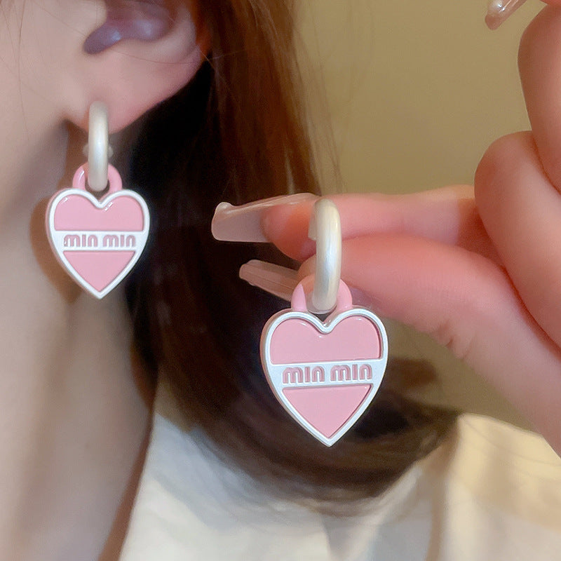 1 Pair Cute Sweet Heart Shape Alloy Drop Earrings