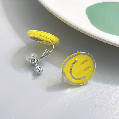 1 Pair Cute Smiley Face Enamel Arylic Ear Cuffs Ear Studs