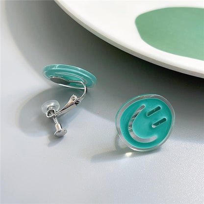 1 Pair Cute Smiley Face Enamel Arylic Ear Cuffs Ear Studs