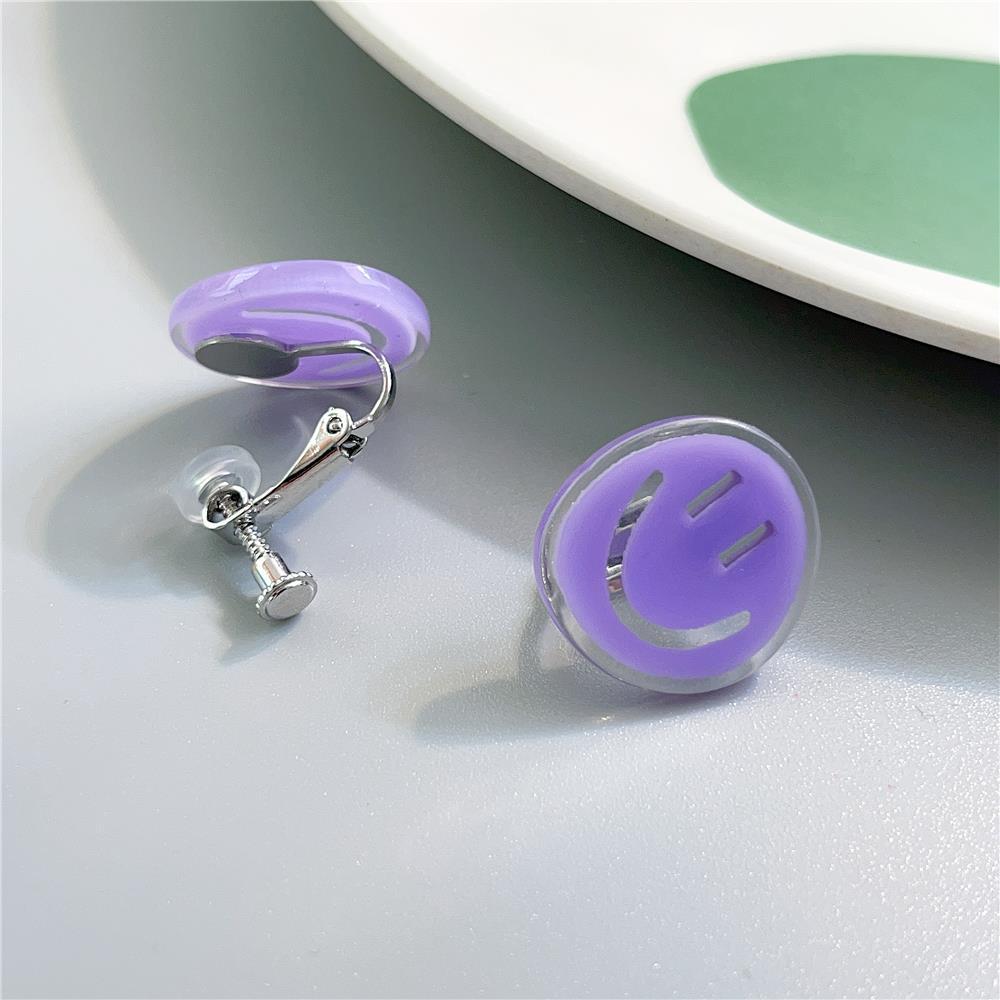 1 Pair Cute Smiley Face Enamel Arylic Ear Cuffs Ear Studs