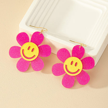 1 Pair Sweet Simple Style Smiley Face Flower Arylic Drop Earrings