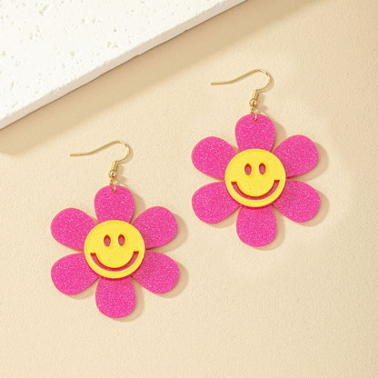 1 Pair Sweet Simple Style Smiley Face Flower Arylic Drop Earrings