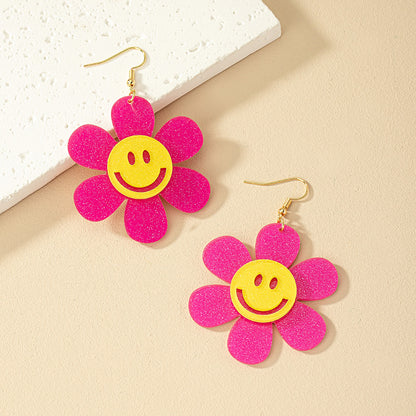 1 Pair Sweet Simple Style Smiley Face Flower Arylic Drop Earrings