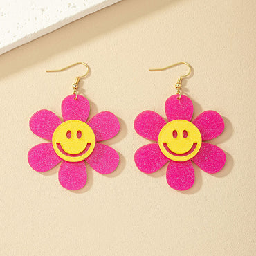 1 Pair Sweet Simple Style Smiley Face Flower Arylic Drop Earrings