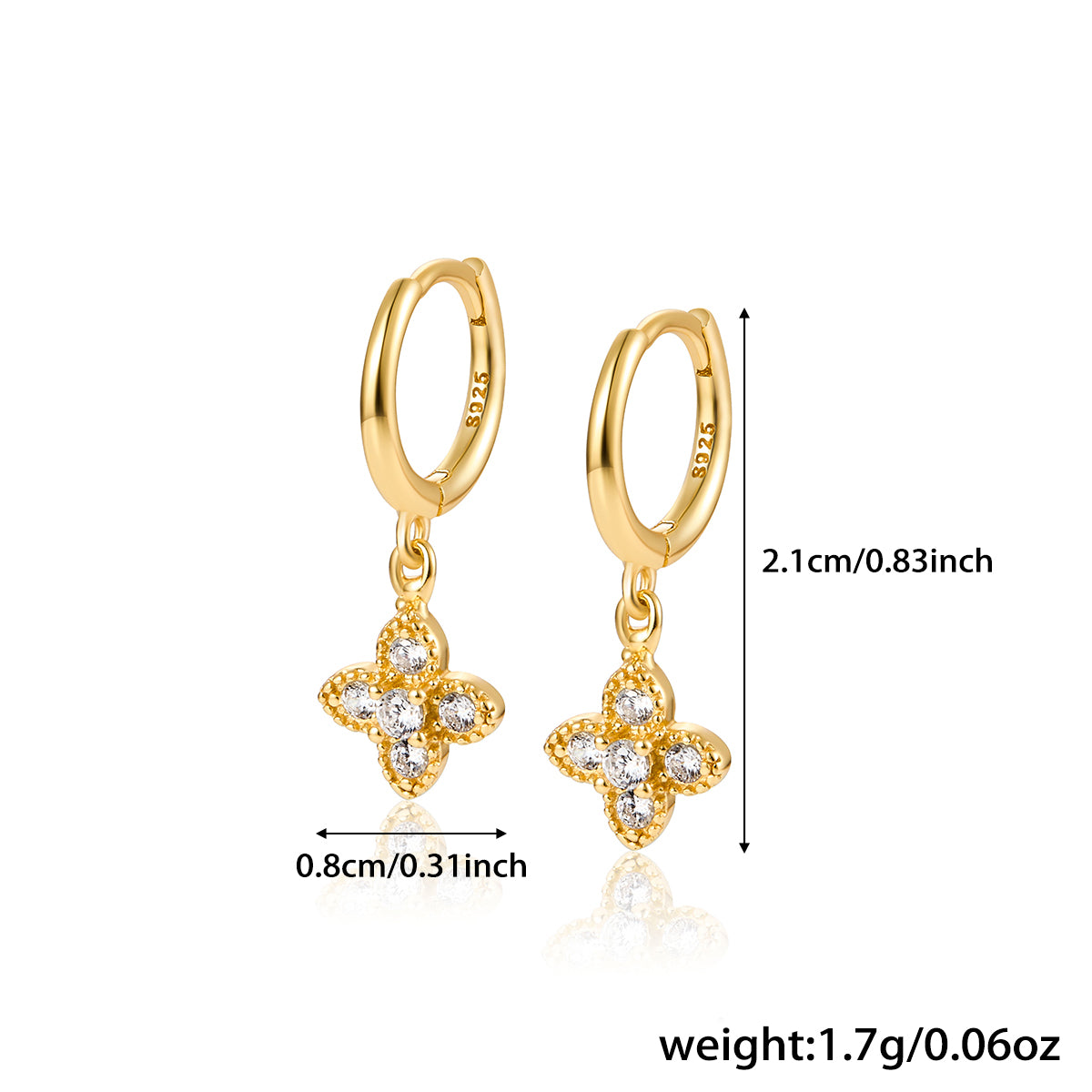 1 Pair Lady Cross Plating Inlay Sterling Silver Zircon 18k Gold Plated White Gold Plated Earrings