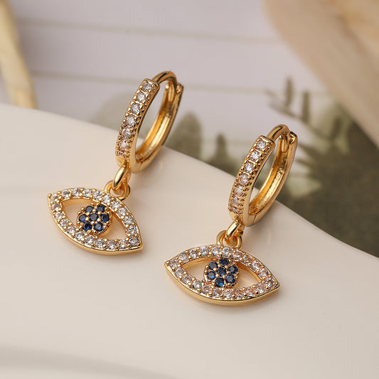 1 Pair Basic Simple Style Devil's Eye Plating Inlay Copper Zircon 18k Gold Plated Drop Earrings