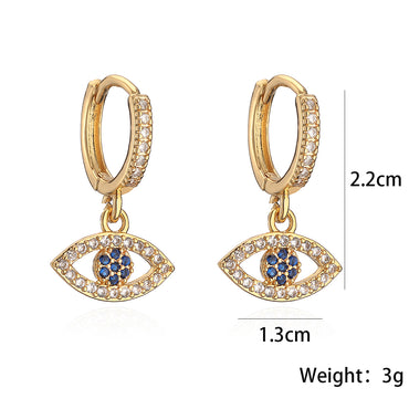 1 Pair Basic Simple Style Devil's Eye Plating Inlay Copper Zircon 18k Gold Plated Drop Earrings