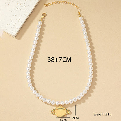 Elegant Planet Artificial Pearl Alloy Beaded Plating Women's Pendant Necklace