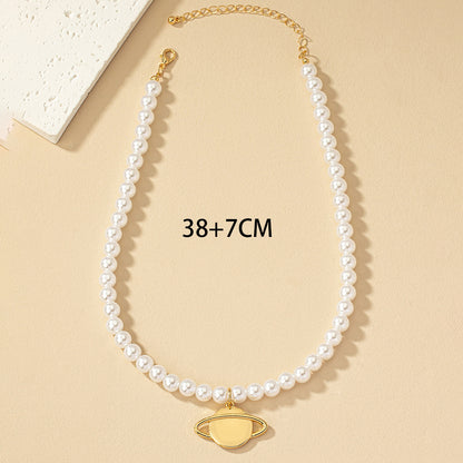 Elegant Planet Artificial Pearl Alloy Beaded Plating Women's Pendant Necklace