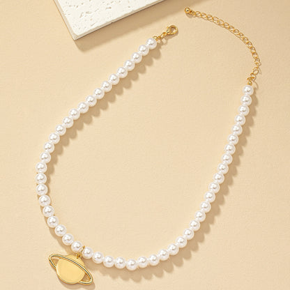 Elegant Planet Artificial Pearl Alloy Beaded Plating Women's Pendant Necklace