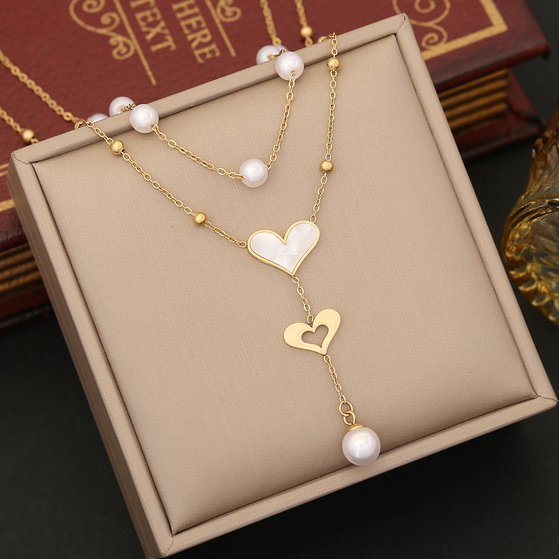 Commute Flower Stainless Steel Imitation Pearl Tassel Plating Pendant Necklace