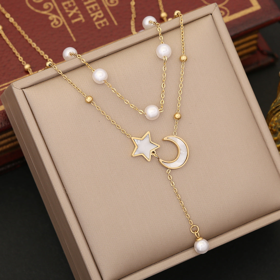 Commute Flower Stainless Steel Imitation Pearl Tassel Plating Pendant Necklace