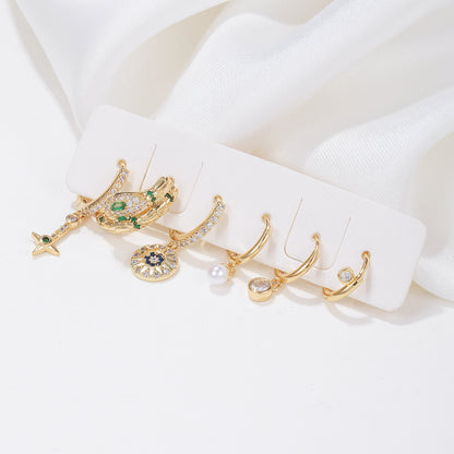 1 Set Simple Style Streetwear Animal Star Plating Inlay Brass Zircon 18k Gold Plated Earrings