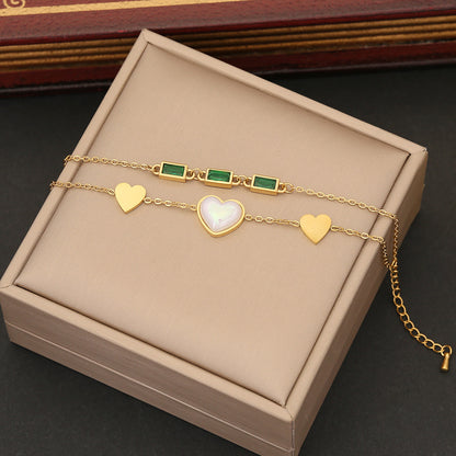 Wholesale Glam Vintage Style Heart Shape Flower Titanium Steel Plating Inlay 18k Gold Plated Zircon Bracelets