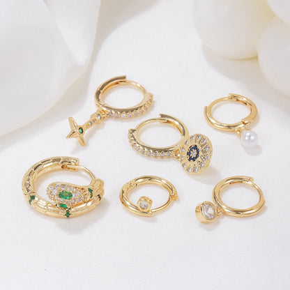 1 Set Simple Style Streetwear Animal Star Plating Inlay Brass Zircon 18k Gold Plated Earrings