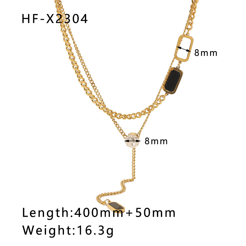 Modern Style Simple Style Eye Bamboo Snake Stainless Steel Enamel Plating Inlay Zircon 18k Gold Plated Pendant Necklace