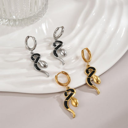 1 Pair Queen Snake Enamel Plating Inlay Stainless Steel Zircon 18k Gold Plated Drop Earrings
