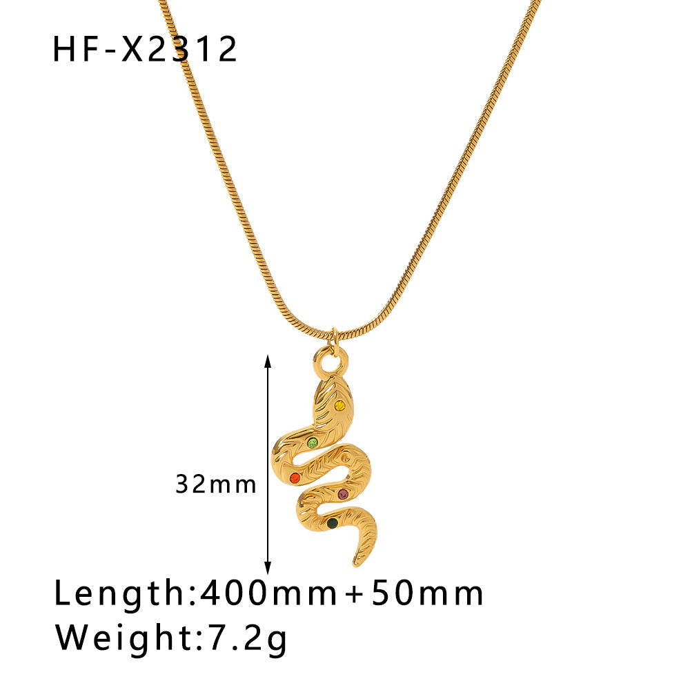 Modern Style Simple Style Eye Bamboo Snake Stainless Steel Enamel Plating Inlay Zircon 18k Gold Plated Pendant Necklace