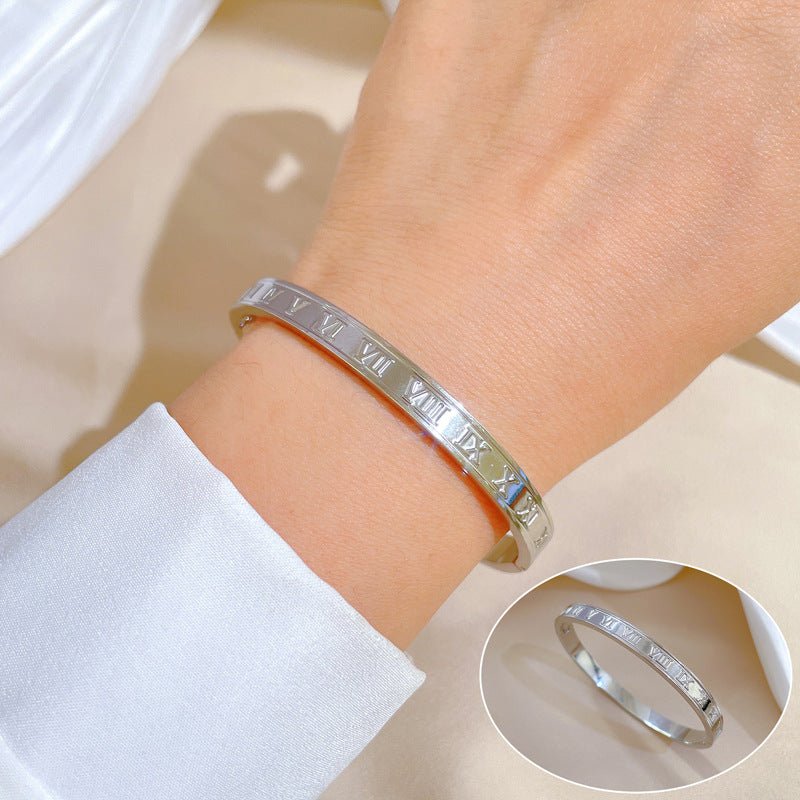 Simple Style Round Devil's Eye Titanium Steel Plating Inlay Zircon Bangle