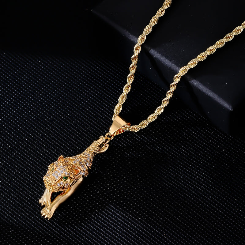 Wholesale Hip-hop Retro Leopard Stainless Steel Titanium Steel Plating Inlay Gold Plated Zircon Pendant Necklace