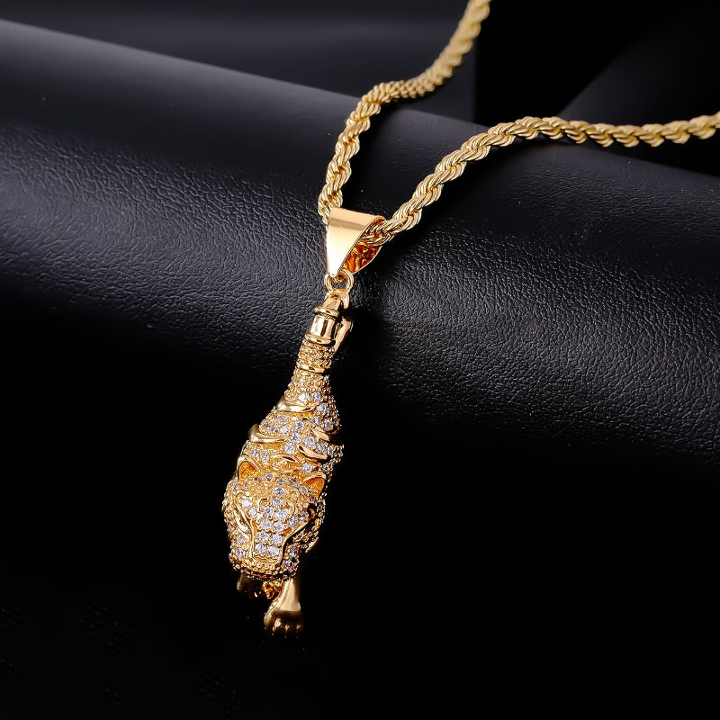 Wholesale Hip-hop Retro Leopard Stainless Steel Titanium Steel Plating Inlay Gold Plated Zircon Pendant Necklace