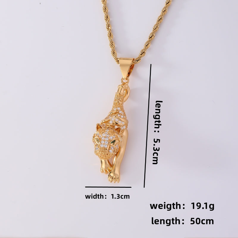 Wholesale Hip-hop Retro Leopard Stainless Steel Titanium Steel Plating Inlay Gold Plated Zircon Pendant Necklace