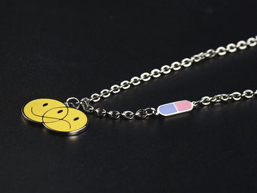 Hip-hop Smiley Face Stainless Steel Epoxy Pendant Necklace