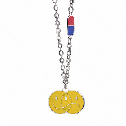 Hip-hop Smiley Face Stainless Steel Epoxy Pendant Necklace