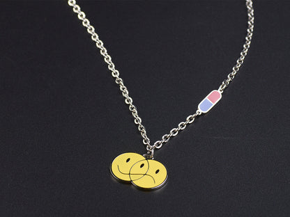 Hip-hop Smiley Face Stainless Steel Epoxy Pendant Necklace