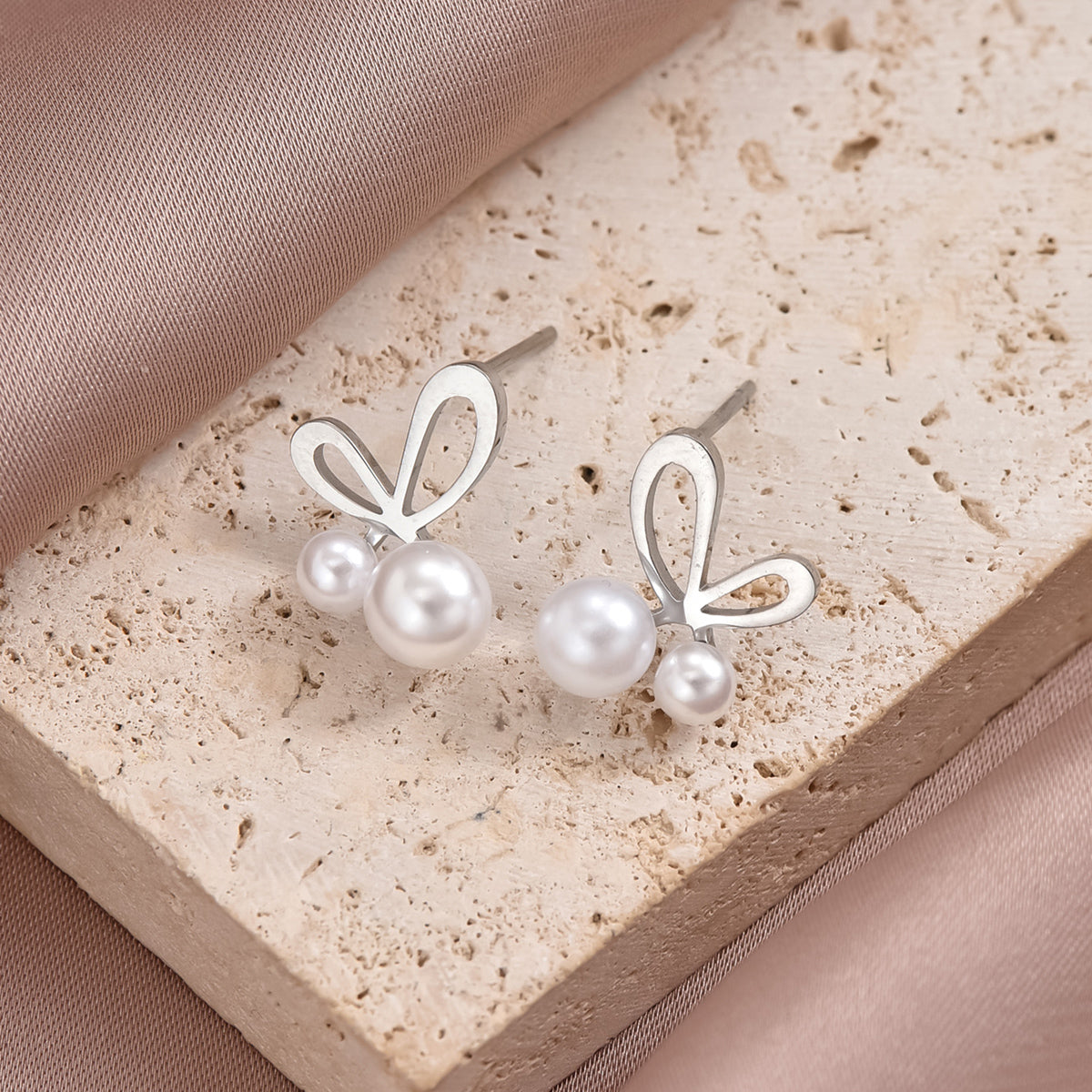 1 Pair Cute Sweet Rabbit Star Fish Bone Epoxy Inlay Stainless Steel Artificial Pearls Zircon Ear Studs