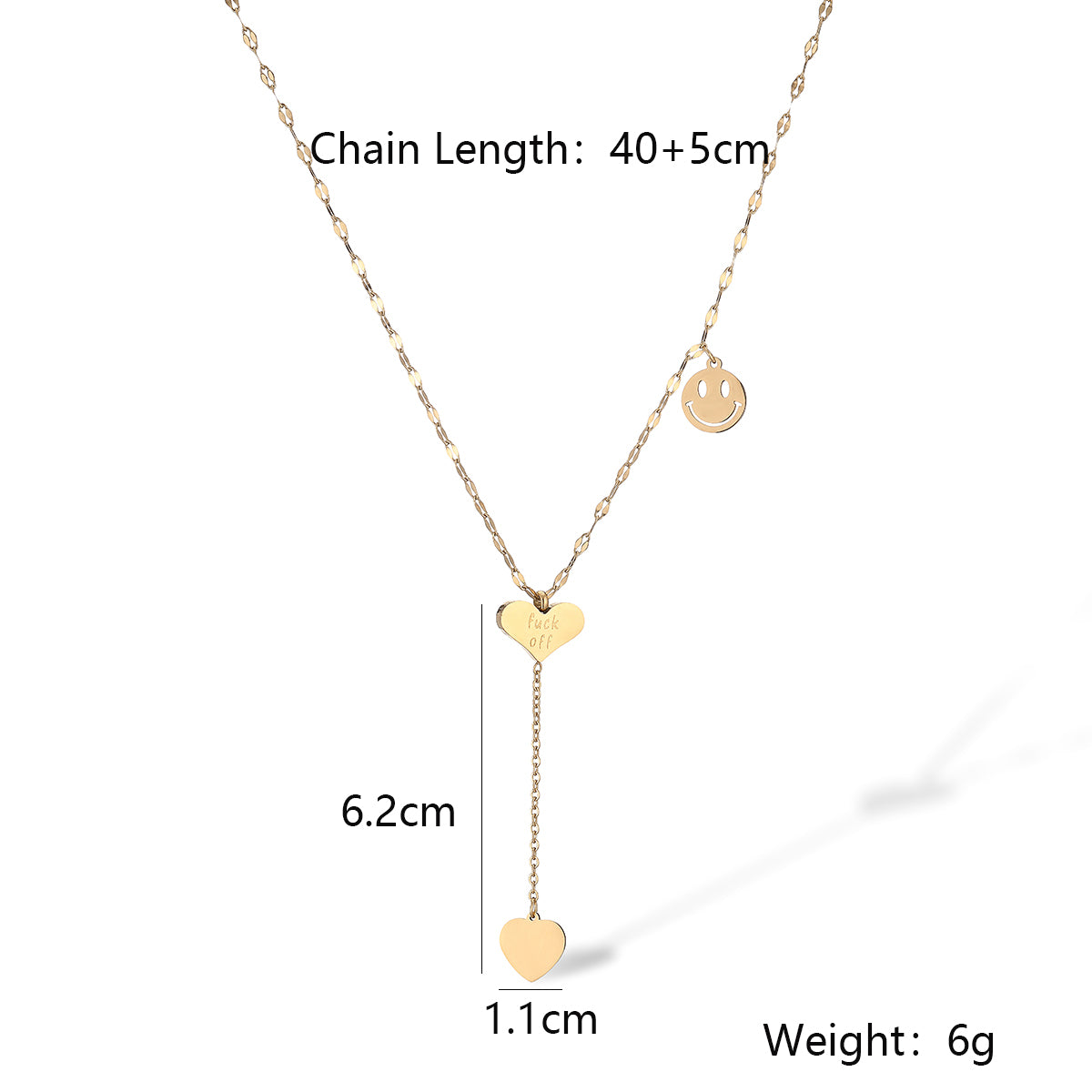 Simple Style Heart Shape Smiley Face Titanium Steel Plating 18k Gold Plated Pendant Necklace