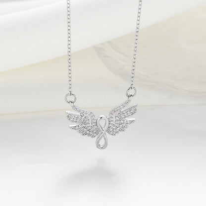 Simple Style Infinity Wings Titanium Steel Plating Inlay Zircon Silver Plated Pendant Necklace