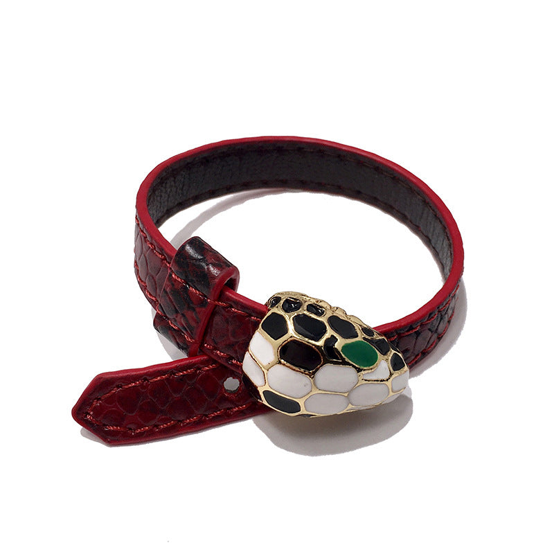 Simple Style Snake Pu Leather Alloy Enamel Women's Wristband