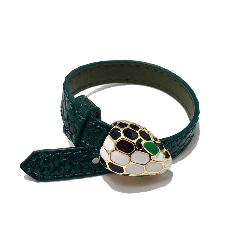 Simple Style Snake Pu Leather Alloy Enamel Women's Wristband