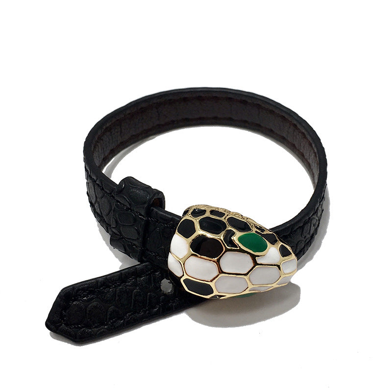 Simple Style Snake Pu Leather Alloy Enamel Women's Wristband