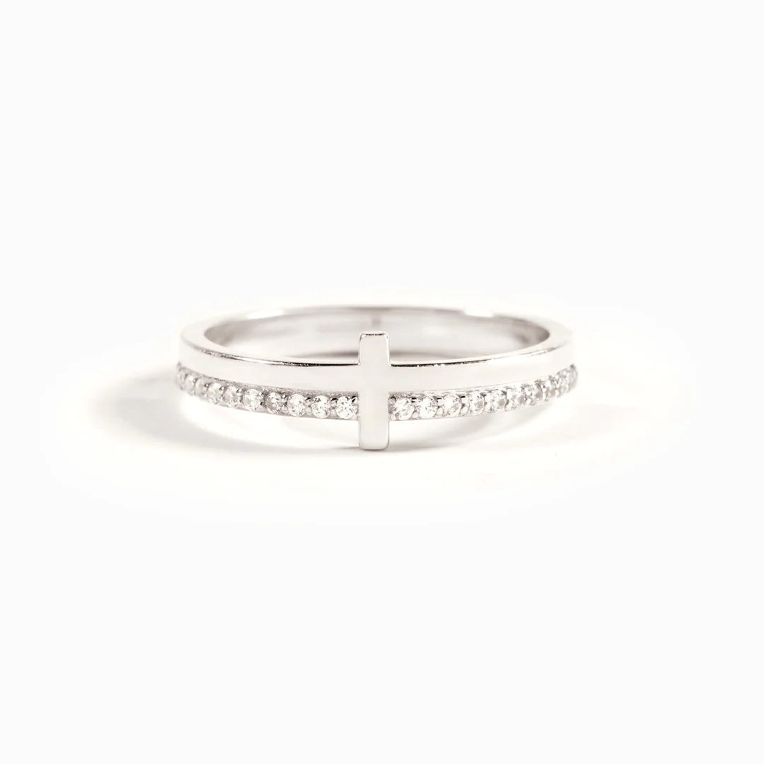 Sterling Silver Elegant Geometric Cross Plating Rings