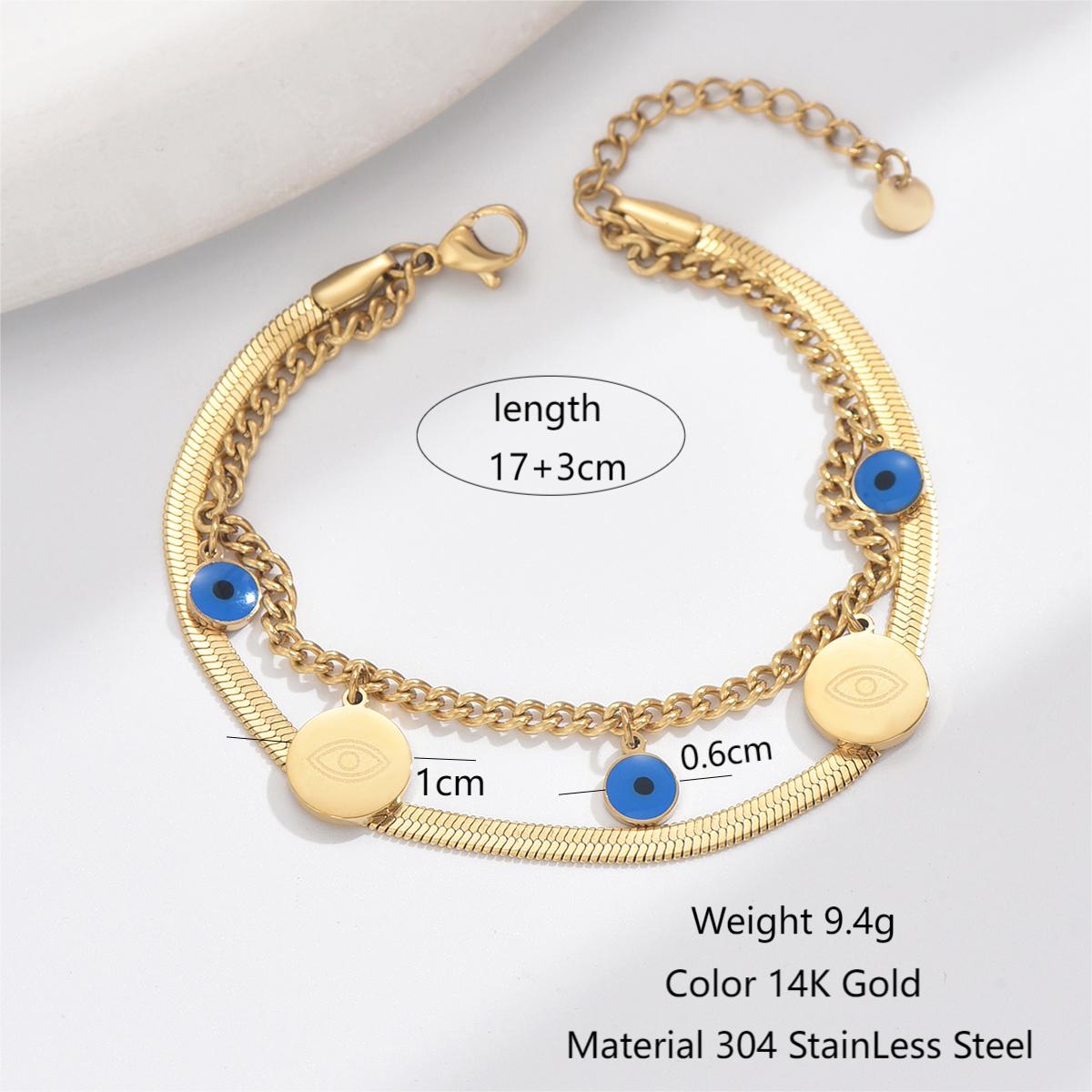 304 Stainless Steel 14K Gold Plated Casual Vacation Ethnic Style Enamel Plating Inlay Eye Gourd Zircon Bracelets