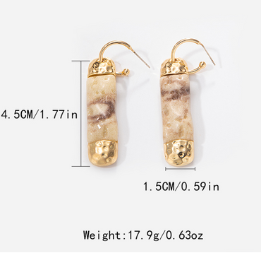 1 Pair Vintage Style Ethnic Style Color Block Three-dimensional Inlay Natural Stone Copper Natural Stone Copper Gold Plated Drop Earrings