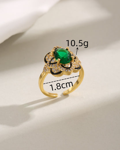 Wholesale Elegant Lady Flower Copper Plating Inlay 18K Gold Plated Zircon Open Rings