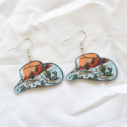 1 Pair Casual Retro Hat Printing Arylic Metal Drop Earrings