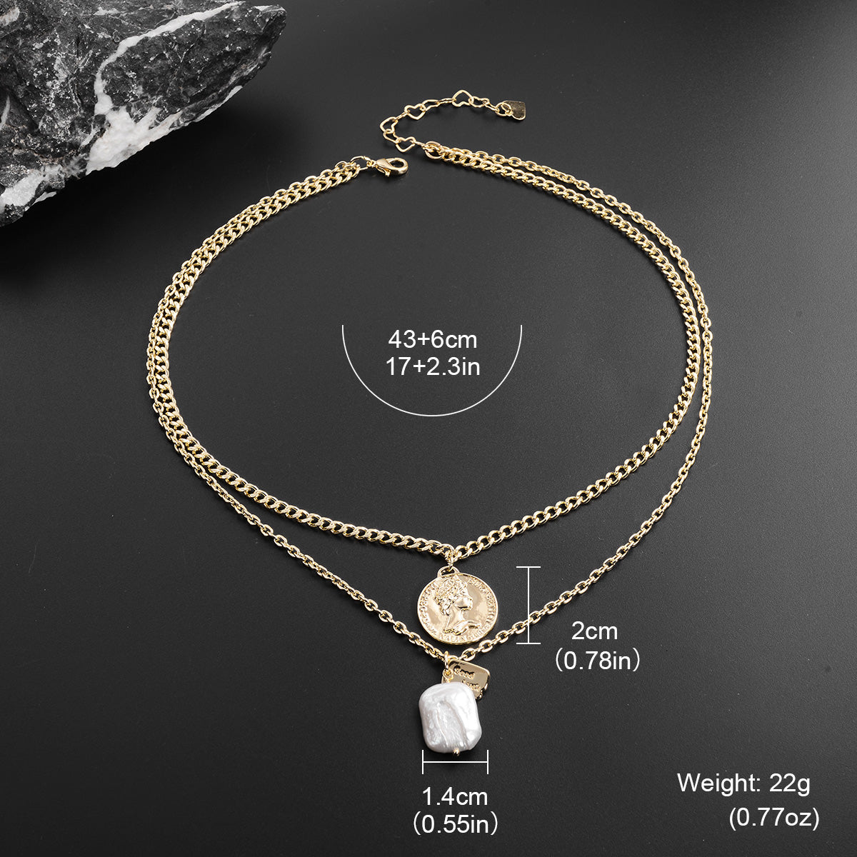 Vintage Style Geometric Freshwater Pearl Copper 18K Gold Plated Women's Double Layer Necklaces