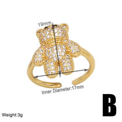 Wholesale Modern Style Simple Style Bear Copper Plating Inlay 18K Gold Plated Zircon Rings