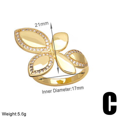 Wholesale Modern Style Simple Style Flower Copper Plating Inlay 18K Gold Plated Zircon Rings