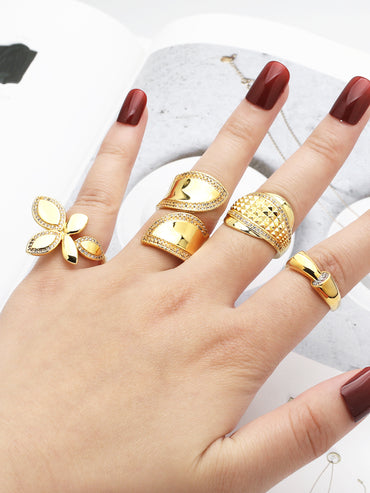 Wholesale Modern Style Simple Style Flower Copper Plating Inlay 18K Gold Plated Zircon Rings