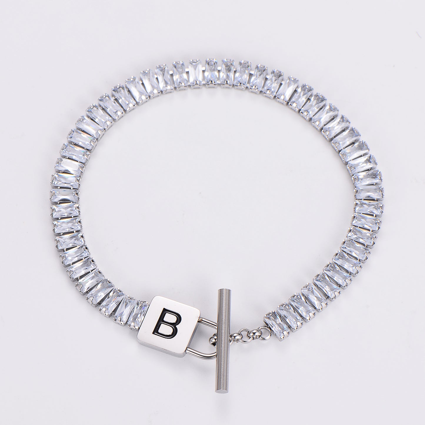 304 Stainless Steel Shiny Plating Inlay Letter Zircon Bracelets