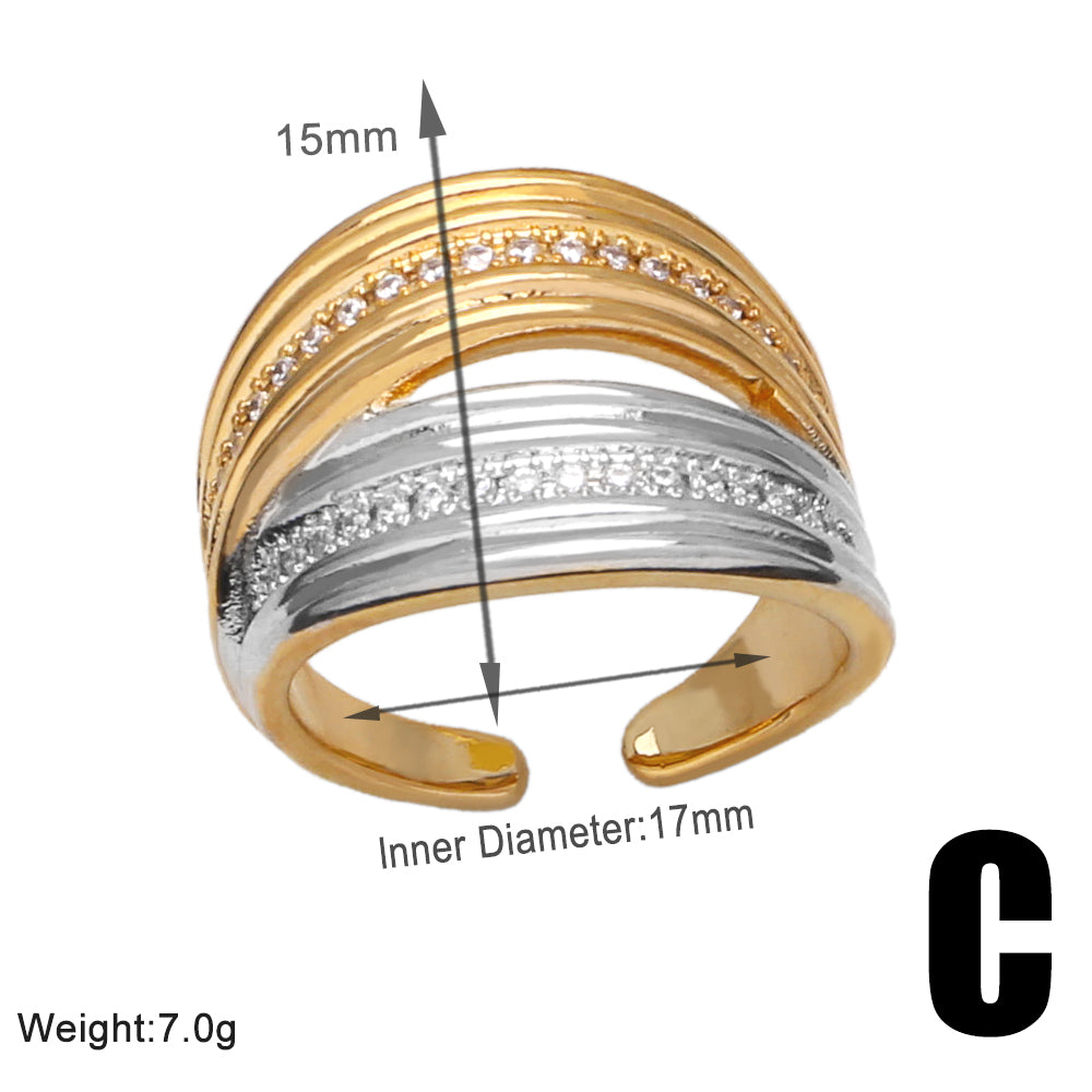 Wholesale Retro Simple Style Geometric Copper Plating Inlay 18K Gold Plated Zircon Rings