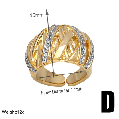 Wholesale Retro Simple Style Geometric Copper Plating Inlay 18K Gold Plated Zircon Rings