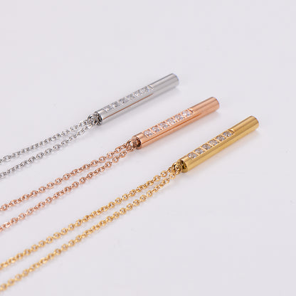 304 Stainless Steel 18K Gold Plated Rose Gold Plated Shiny Plating Inlay Solid Color Rhinestones Pendant Necklace