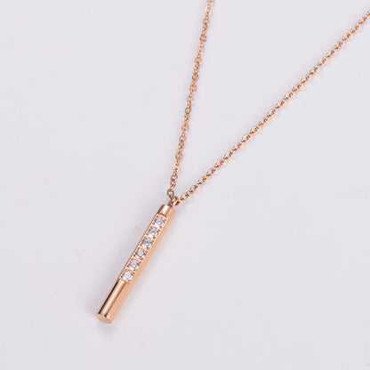 304 Stainless Steel 18K Gold Plated Rose Gold Plated Shiny Plating Inlay Solid Color Rhinestones Pendant Necklace