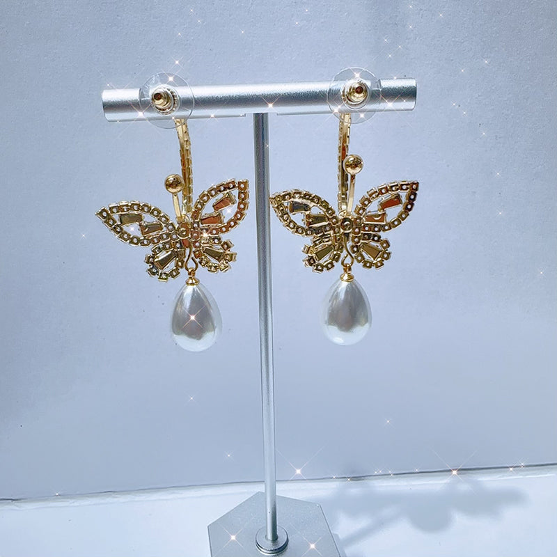 1 Pair Simple Style Classic Style Butterfly Plating Inlay Brass Rhinestones Zircon Gold Plated Drop Earrings